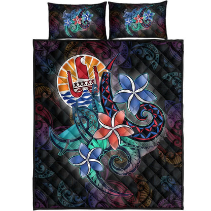 Tahiti Quilt Bed Set - Plumeria Flowers Style