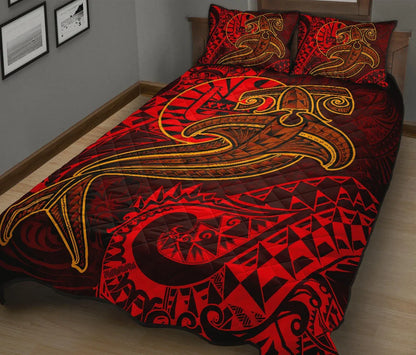 Tahiti Quilt Bed Set - Red Shark Polynesian Tattoo