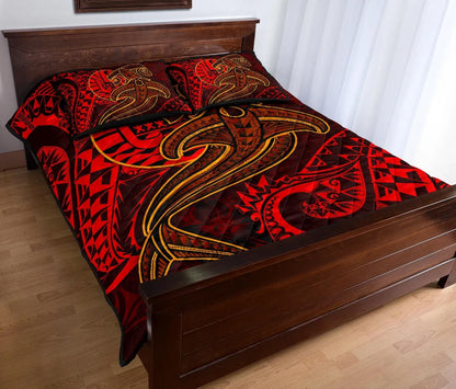 Tahiti Quilt Bed Set - Red Shark Polynesian Tattoo