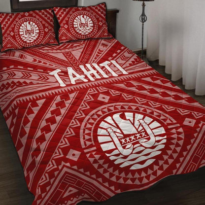Tahiti Quilt Bed Set - Tahiti Seal In Polynesian Tattoo Style (Red)