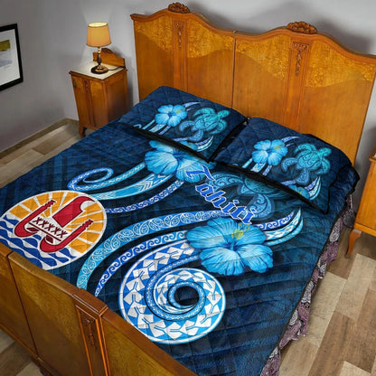 Tahiti Quilt Bed Set - Turtle and Tribal Tattoo Of Polynesian