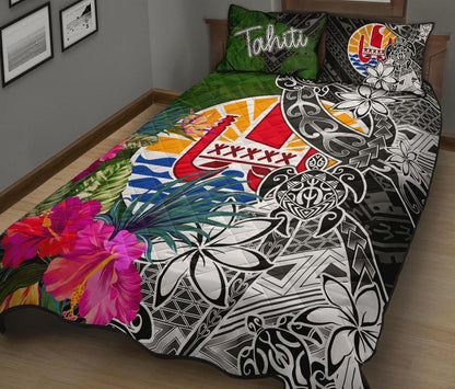 Tahiti Quilt Bed Set - Turtle Plumeria Banana Leaf