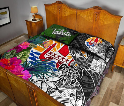 Tahiti Quilt Bed Set - Turtle Plumeria Banana Leaf