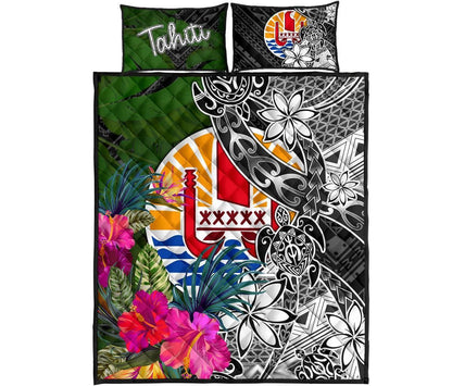 Tahiti Quilt Bed Set - Turtle Plumeria Banana Leaf