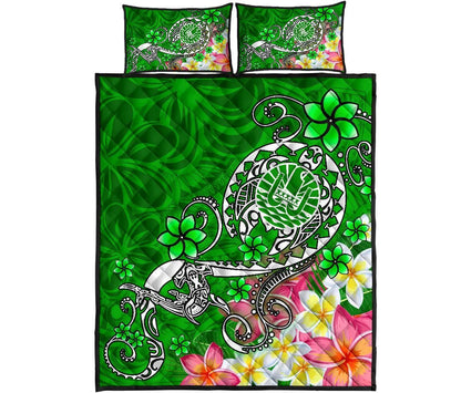 Tahiti Quilt Bed Set - Turtle Plumeria (Green)