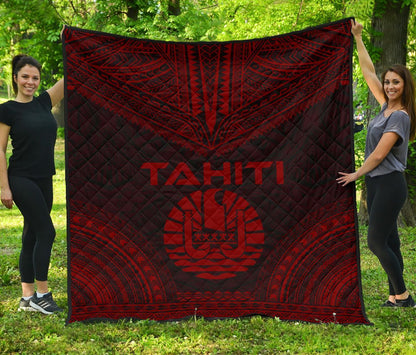 Tahiti Premium Quilt - Tahiti Flag Polynesian Chief Dark Red Version