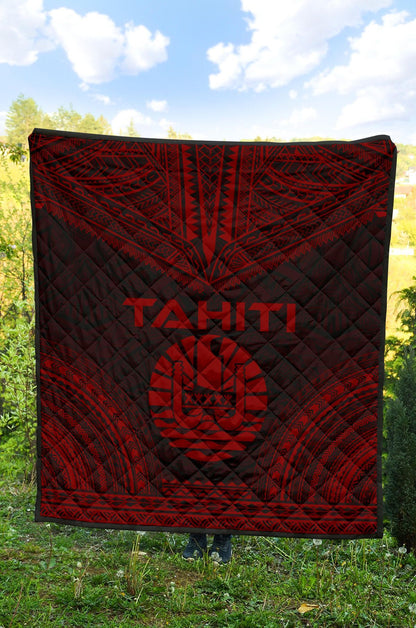 Tahiti Premium Quilt - Tahiti Flag Polynesian Chief Dark Red Version