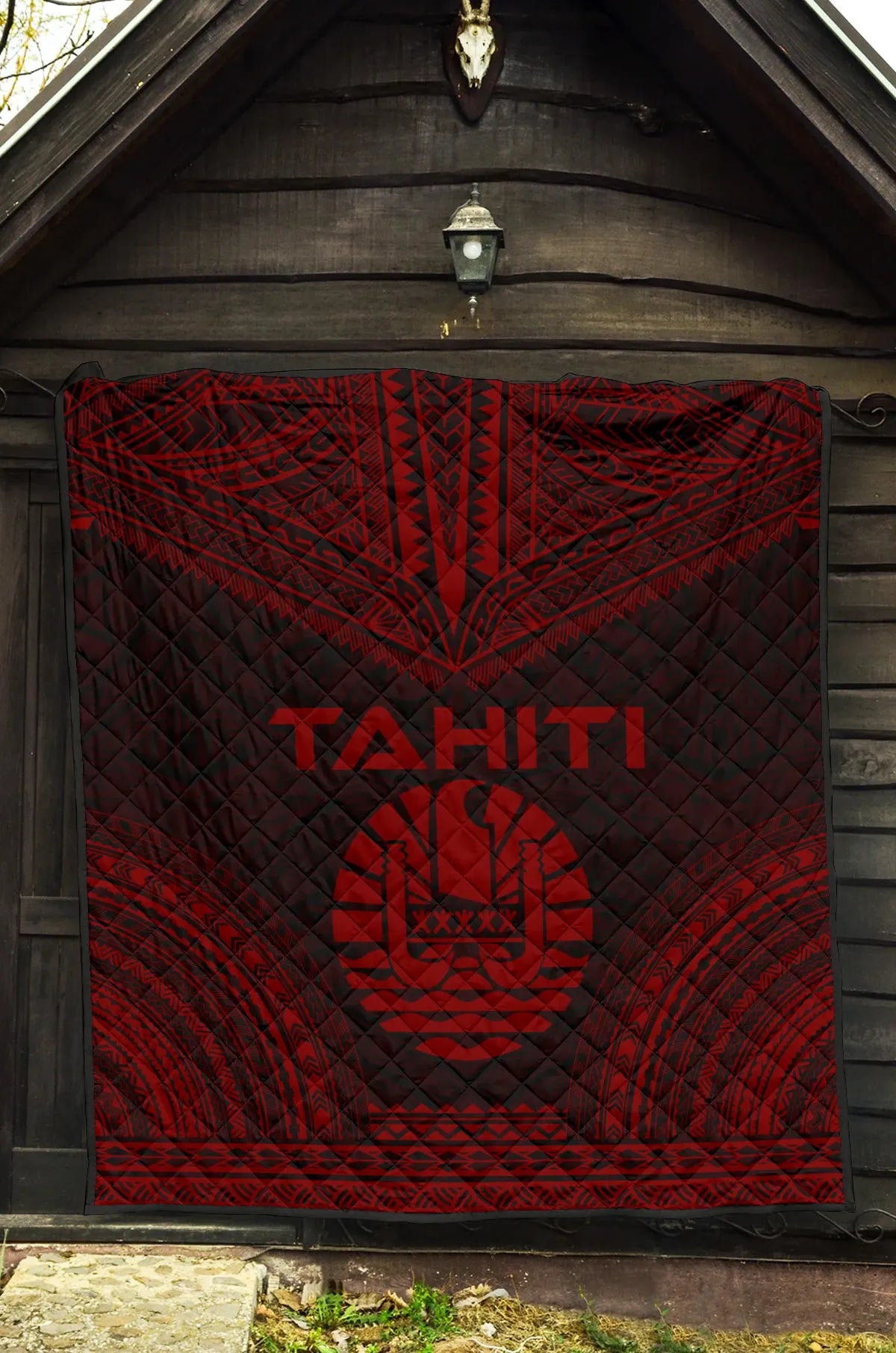 Tahiti Premium Quilt - Tahiti Flag Polynesian Chief Dark Red Version