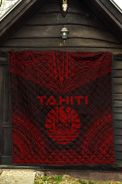 Tahiti Premium Quilt - Tahiti Flag Polynesian Chief Dark Red Version