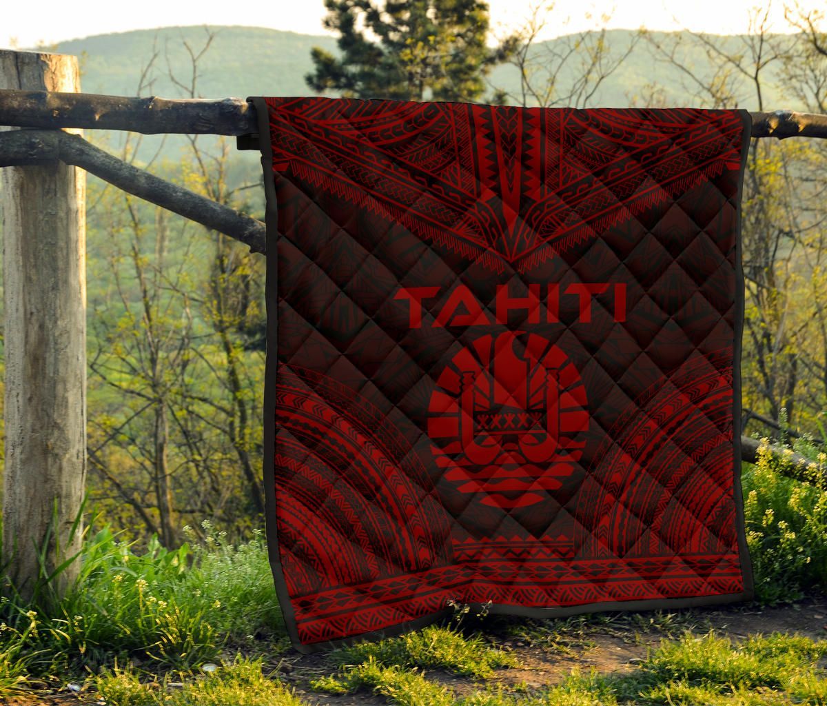 Tahiti Premium Quilt - Tahiti Flag Polynesian Chief Dark Red Version