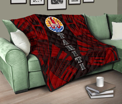 Tahiti Premium Quilt - Tahiti Flag Polynesian Red Tattoo