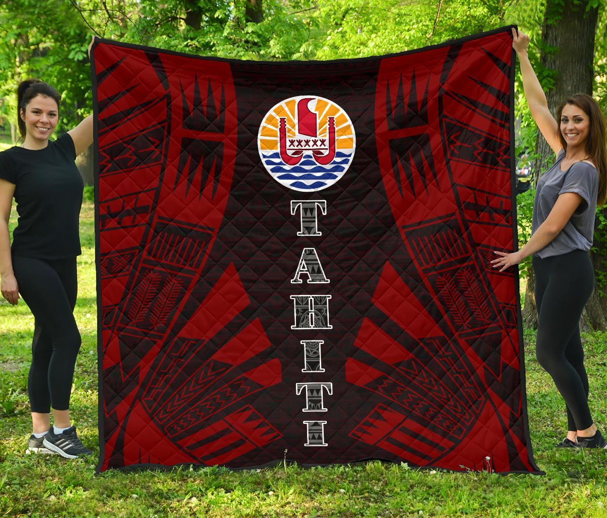 Tahiti Premium Quilt - Tahiti Flag Polynesian Red Tattoo