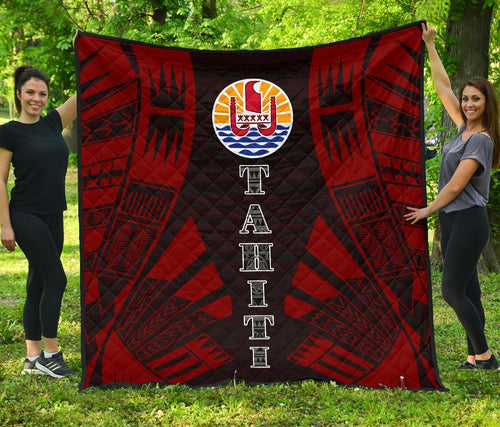 Tahiti Premium Quilt - Tahiti Flag Polynesian Red Tattoo