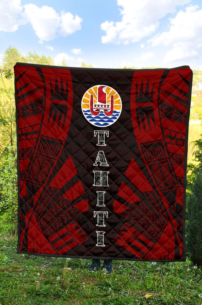 Tahiti Premium Quilt - Tahiti Flag Polynesian Red Tattoo