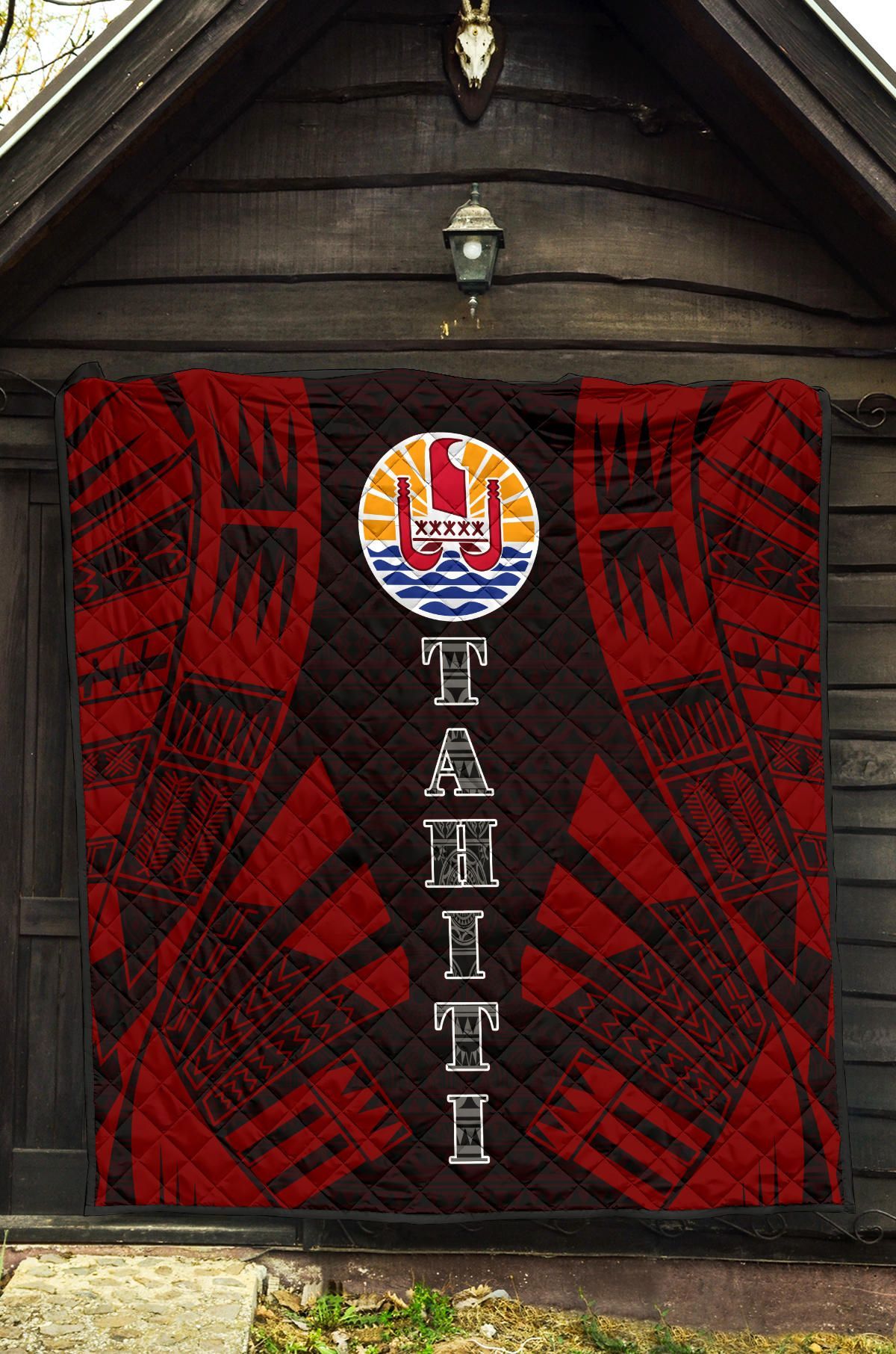 Tahiti Premium Quilt - Tahiti Flag Polynesian Red Tattoo