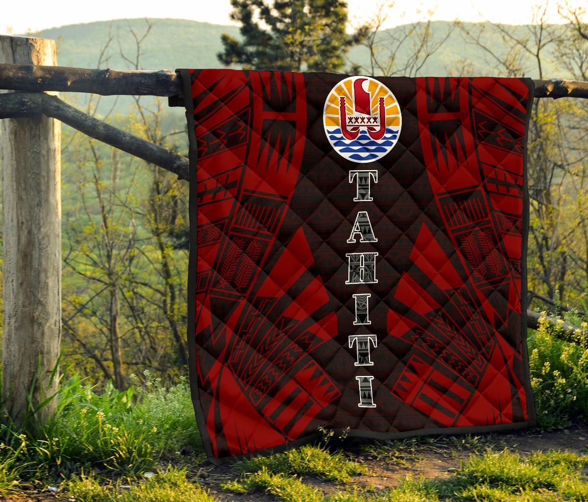 Tahiti Premium Quilt - Tahiti Flag Polynesian Red Tattoo