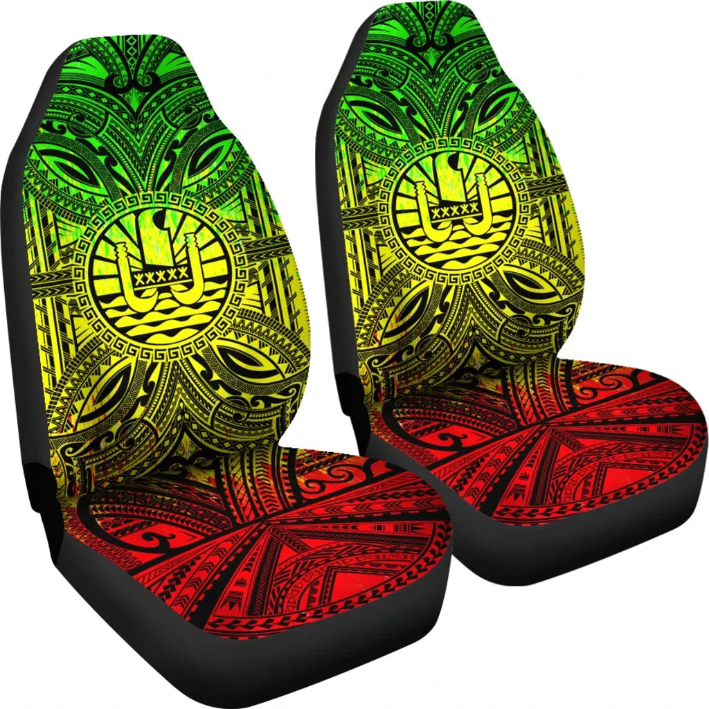 Tahiti Car Seat Cover - Tahiti Coat Of Arms Polynesian Reggae Style