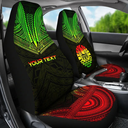 Tahiti Custom Personalised Car Seat Cover - Tahiti Flag Polynesian Chief Tattoo Reggae Version