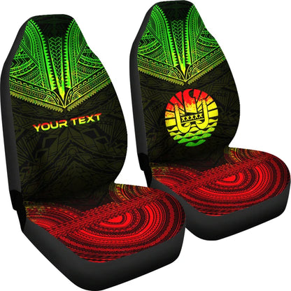Tahiti Custom Personalised Car Seat Cover - Tahiti Flag Polynesian Chief Tattoo Reggae Version