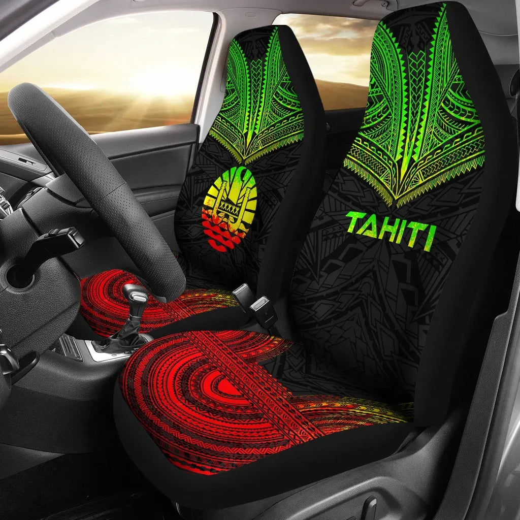 Tahiti Car Seat Cover - Tahiti Flag Polynesian Chief Tattoo Reggae Version