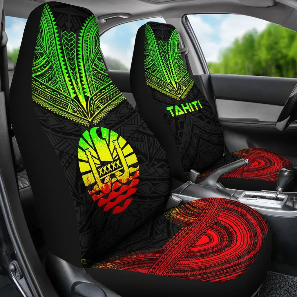 Tahiti Car Seat Cover - Tahiti Flag Polynesian Chief Tattoo Reggae Version
