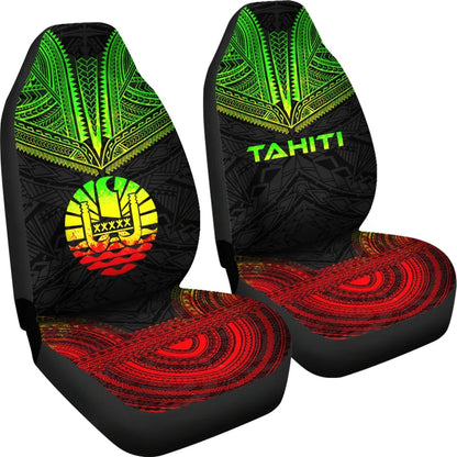 Tahiti Car Seat Cover - Tahiti Flag Polynesian Chief Tattoo Reggae Version