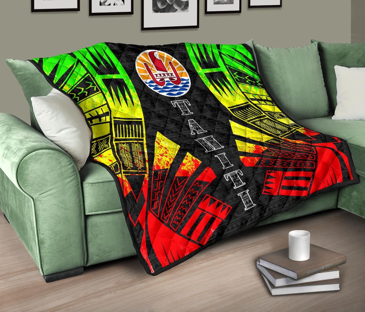 Tahiti Premium Quilt - Tahiti Flag Polynesian Reggae Tattoo
