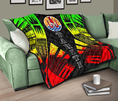 Tahiti Premium Quilt - Tahiti Flag Polynesian Reggae Tattoo