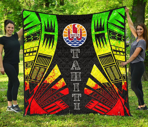 Tahiti Premium Quilt - Tahiti Flag Polynesian Reggae Tattoo
