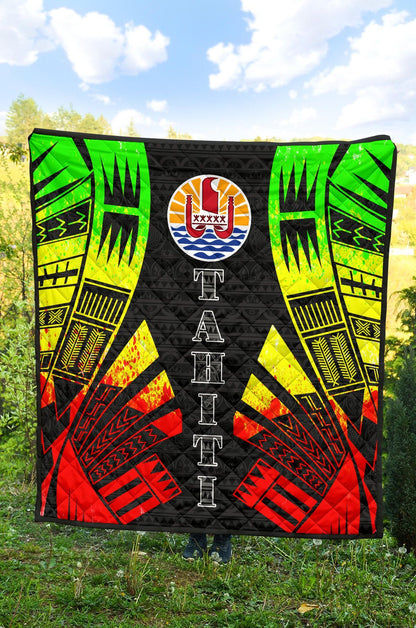 Tahiti Premium Quilt - Tahiti Flag Polynesian Reggae Tattoo