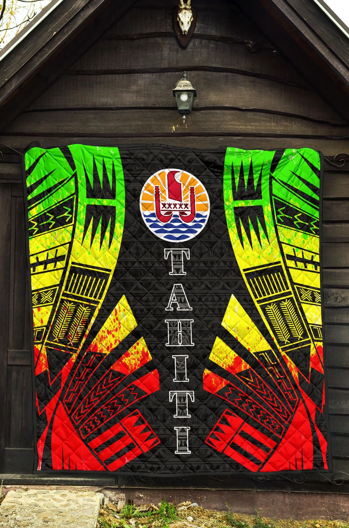 Tahiti Premium Quilt - Tahiti Flag Polynesian Reggae Tattoo