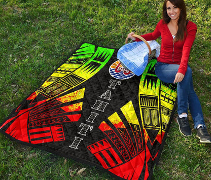 Tahiti Premium Quilt - Tahiti Flag Polynesian Reggae Tattoo