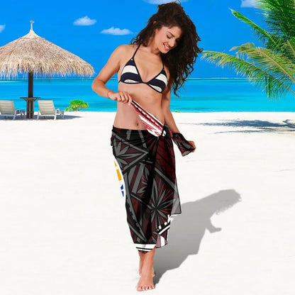 Tahiti Sarong - Tribal Flower Special Pattern Red Color