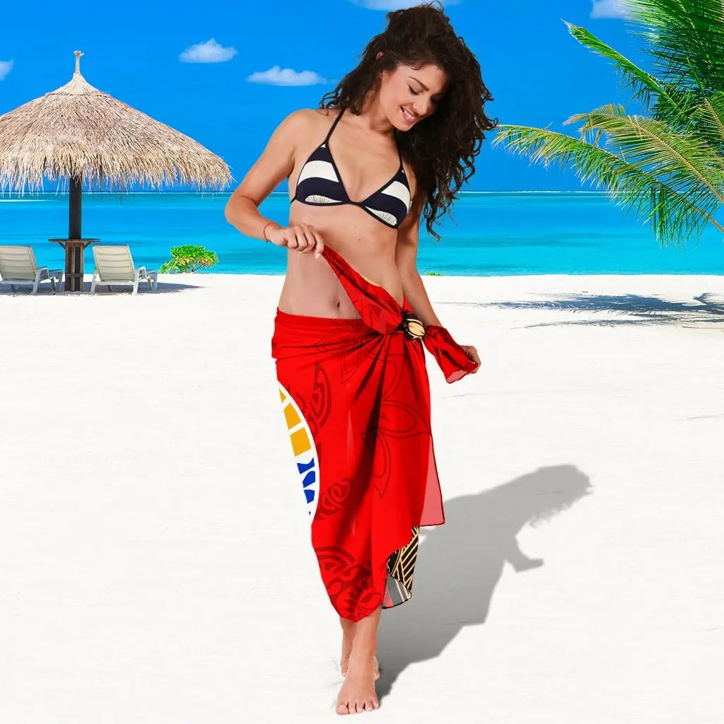 Tahiti Sarong - Tribal Flower With Special Turtles Red Color