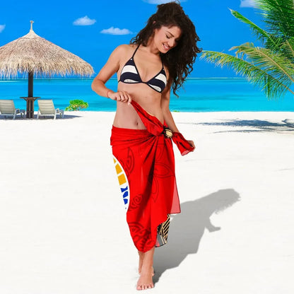 Tahiti Sarong - Tribal Flower With Special Turtles Red Color