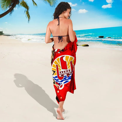 Tahiti Sarong - Tribal Flower With Special Turtles Red Color