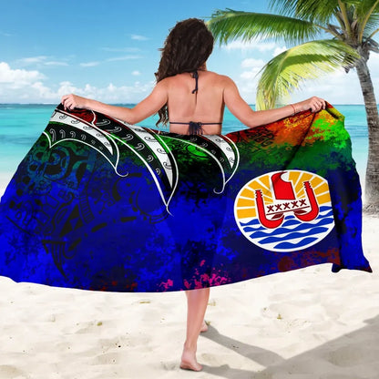 Tahiti Sarong - Tropical Leaf Rainbow Color