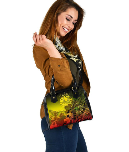 Tahiti Shoulder Handbag- Humpback Whale With Tropical Flowers (Yellow)