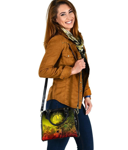 Tahiti Shoulder Handbag- Humpback Whale With Tropical Flowers (Yellow)
