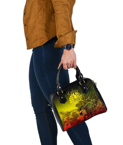 Tahiti Shoulder Handbag- Humpback Whale With Tropical Flowers (Yellow)