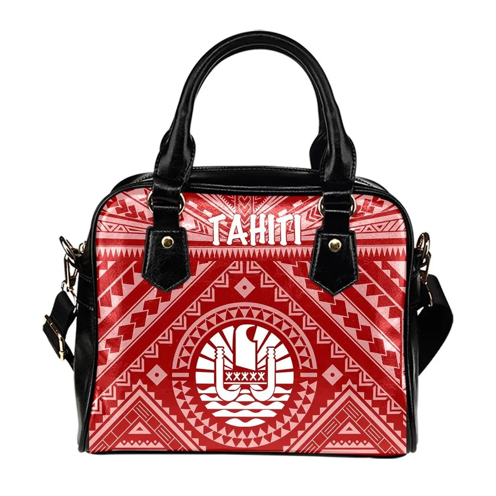 Tahiti Shoulder Handbag - Tahiti Seal In Polynesian Tattoo Style (Red)