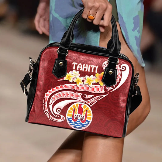 Tahiti Shoulder Handbag - Tahiti Seal Polynesian Patterns Plumeria
