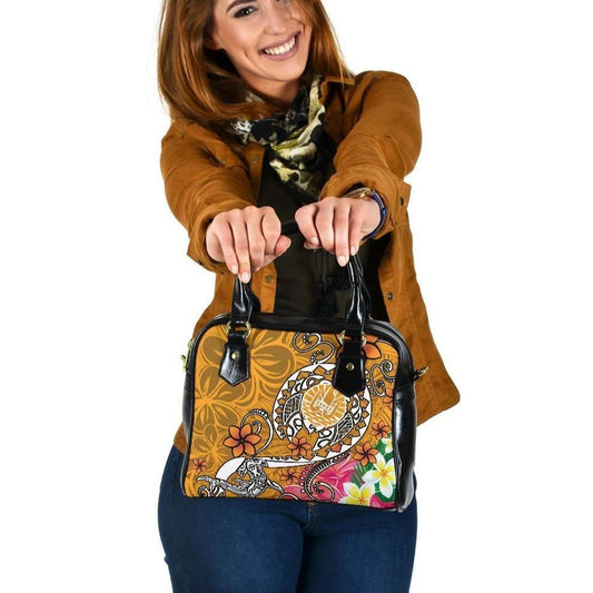 Tahiti Shoulder Handbag - Turtle Plumeria (Gold)