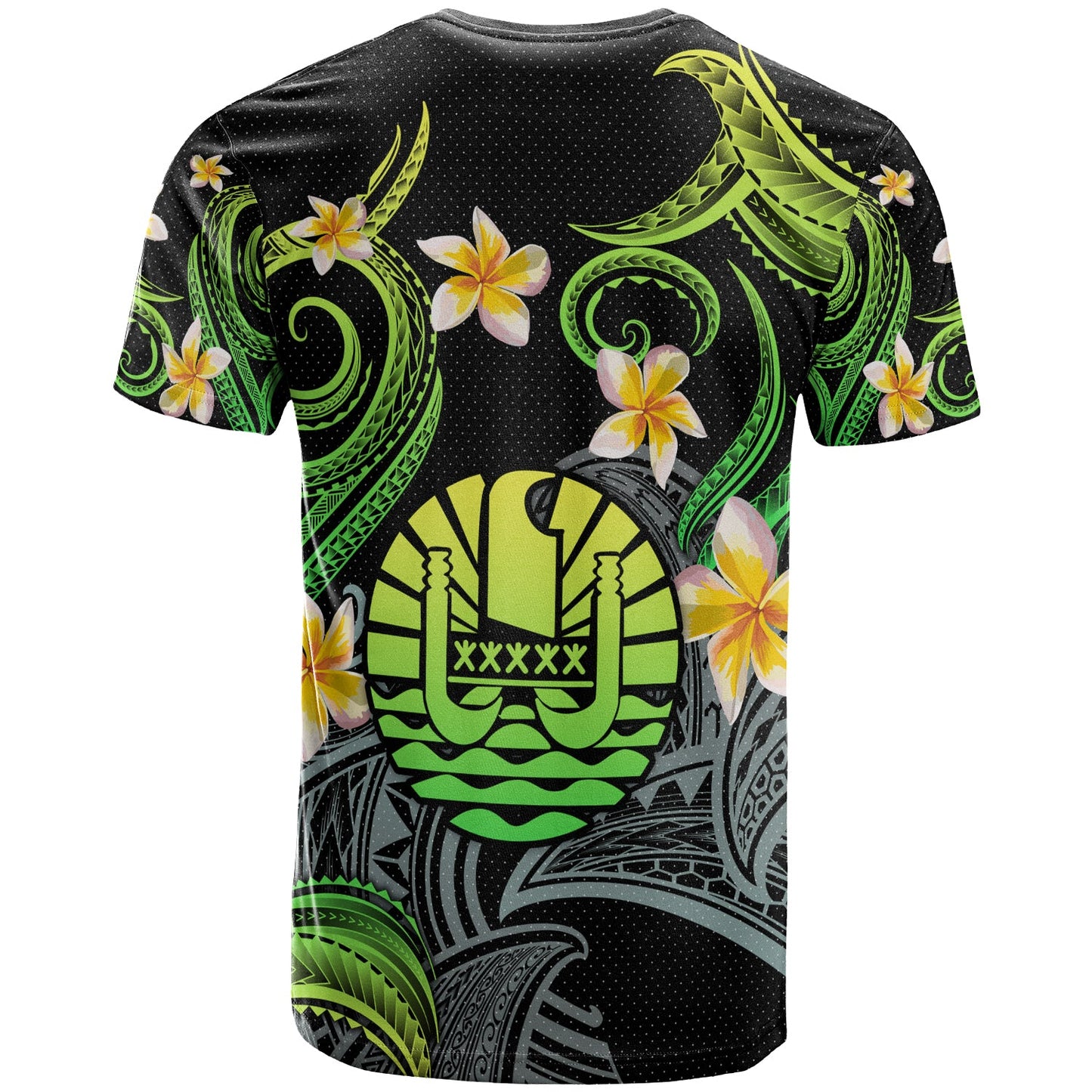 Tahiti T-shirt - Custom Personalised Polynesian Waves with Plumeria Flowers (Green)