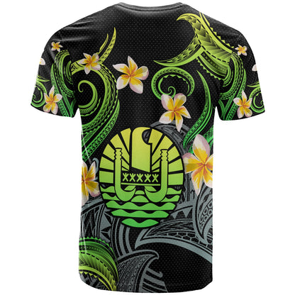 Tahiti T-shirt - Custom Personalised Polynesian Waves with Plumeria Flowers (Green)