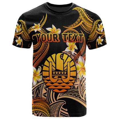 Tahiti T-shirt - Custom Personalised Polynesian Waves with Plumeria Flowers (Orange)