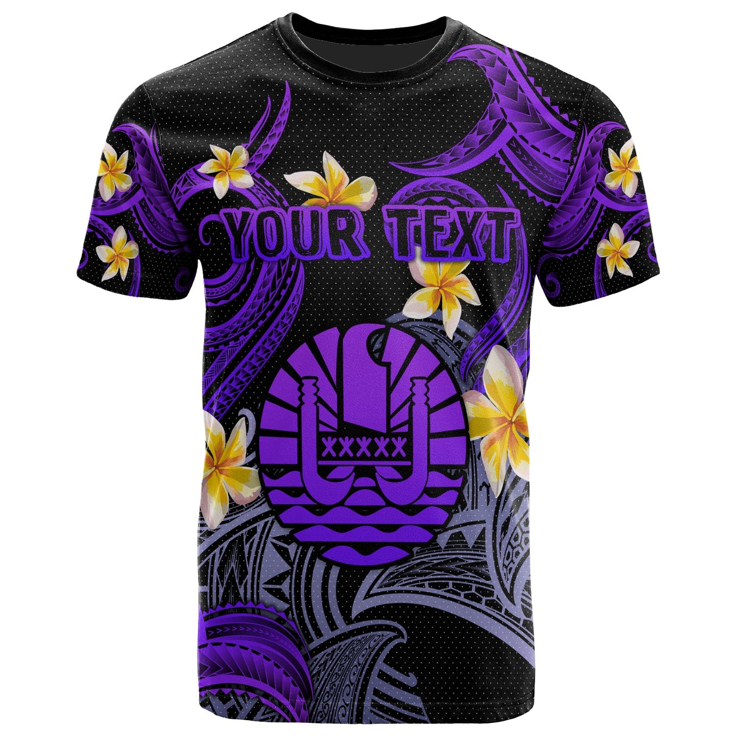 Tahiti T-shirt - Custom Personalised Polynesian Waves with Plumeria Flowers (Purple)