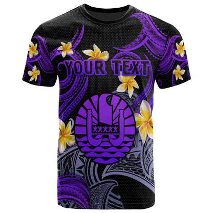 Tahiti T-shirt - Custom Personalised Polynesian Waves with Plumeria Flowers (Purple)