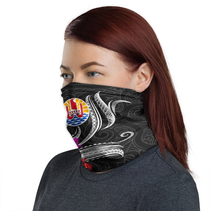 Tahiti Neck Gaiter Tropical Flower with Polynesian Pattern