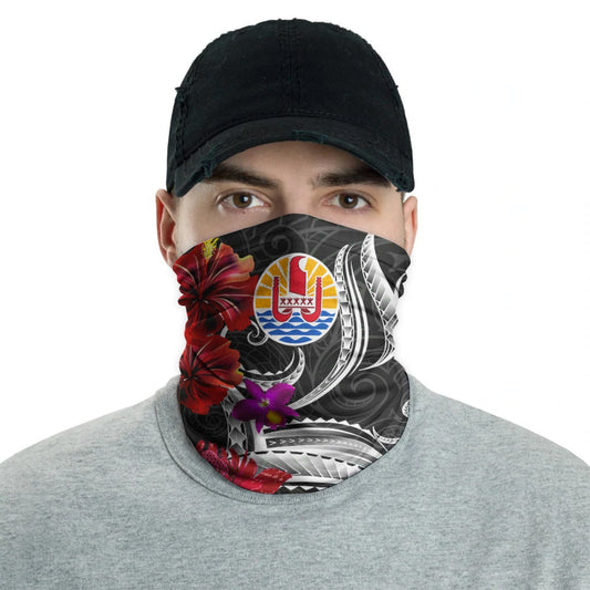 Tahiti Neck Gaiter Tropical Flower with Polynesian Pattern